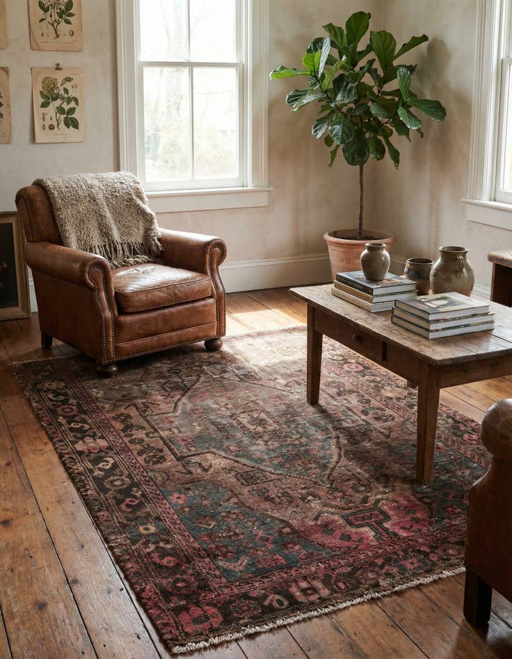 Detail image of 4' x 5' 9  Hand Knotted Ultra Vintage Persian Wool Rug