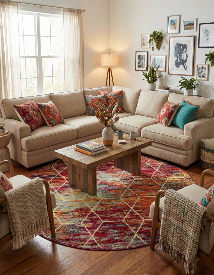 Detail image of 7' 10 x 7' 10 Trellis Frieze Round Rug