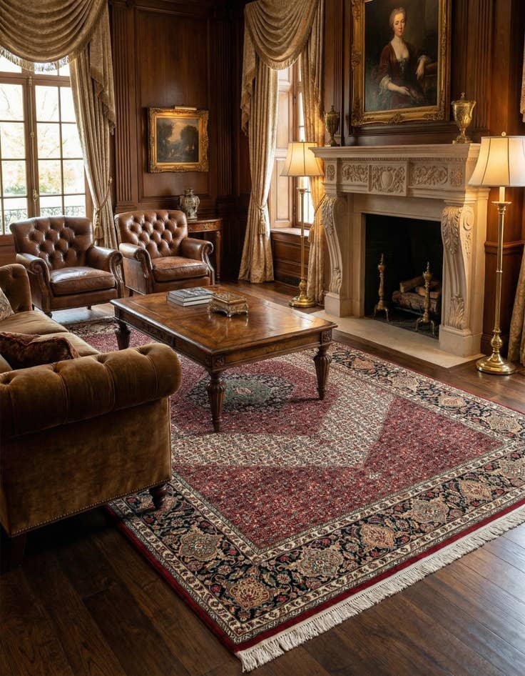 Detail image of 7' 1 x 10' 2 Hand Knotted Isfahan Oriental Wool Rug