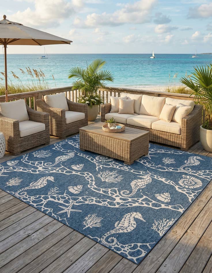 Detail image of 12' x 12'  Washable Coastal Indoor / Outdoor Square Rug