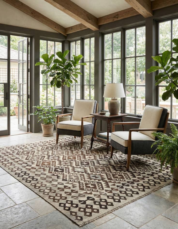 Detail image of 5' 5 x 6' 6 Hand Woven Kilim Maymana Wool Rug