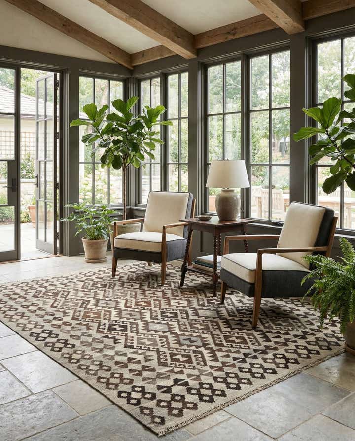 5' 5 x 6' 6 Hand Woven Kilim Maymana Wool Rug