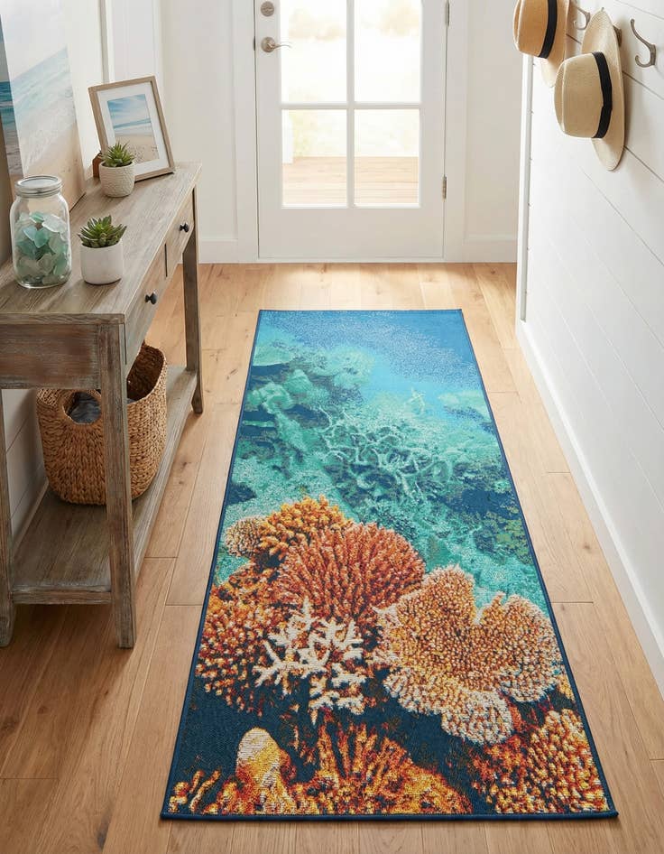 Detail image of 2' 7 x 5' 3  Washable Coastal Indoor / Outdoor Runner Rug