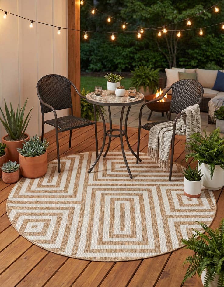 Detail image of 6' x 6'  Washable Modern Indoor / Outdoor Round Rug