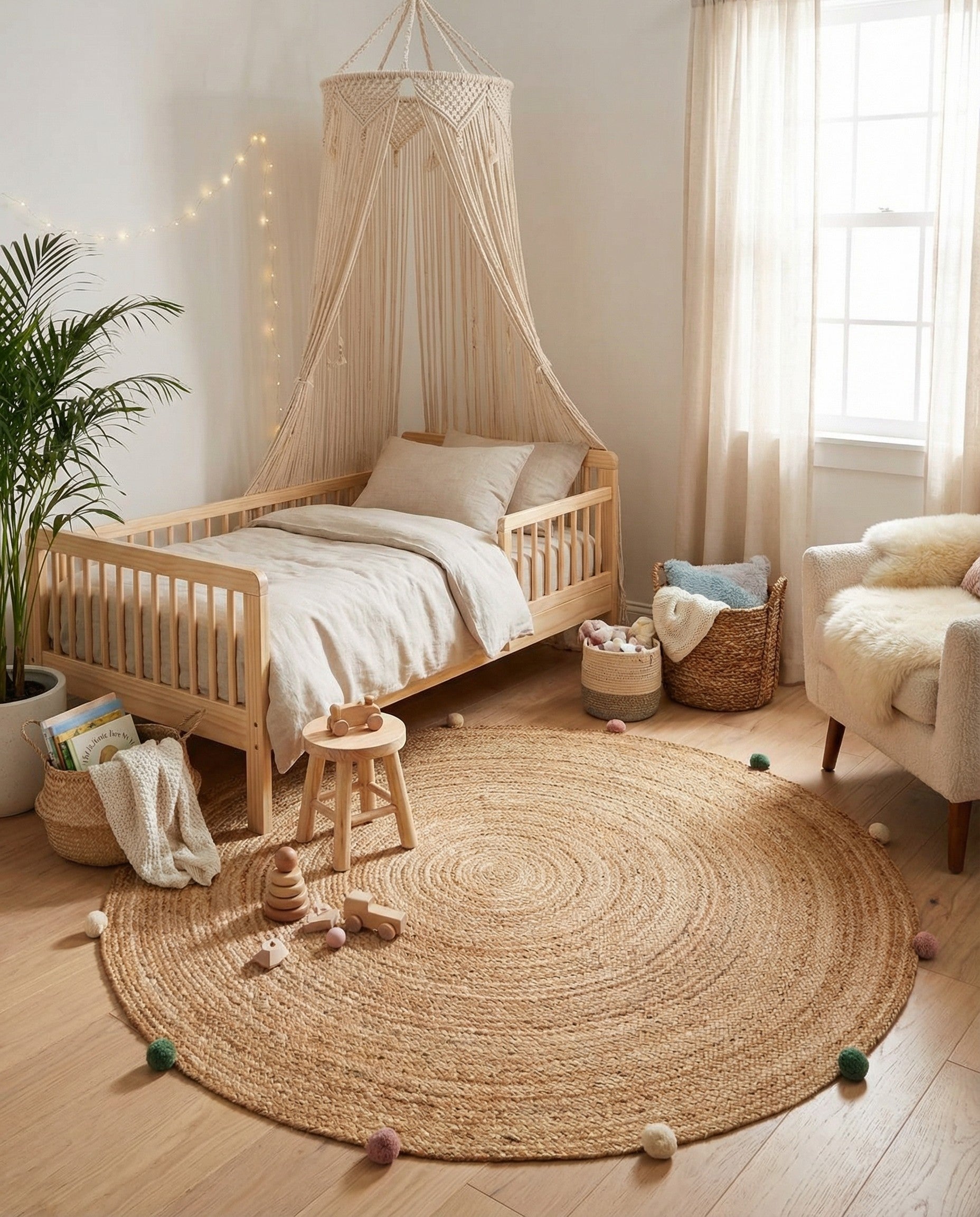  5' 3 x 5' 3  Hand Braided Kids Braided Jute Round Rug