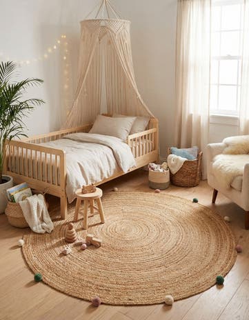 5' 3 x 5' 3 Hand Braided Kids Braided Jute Round Rug