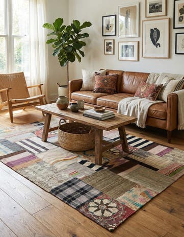5' 4 x 8' 2 Hand Woven Kilim Patchwork Wool Rug