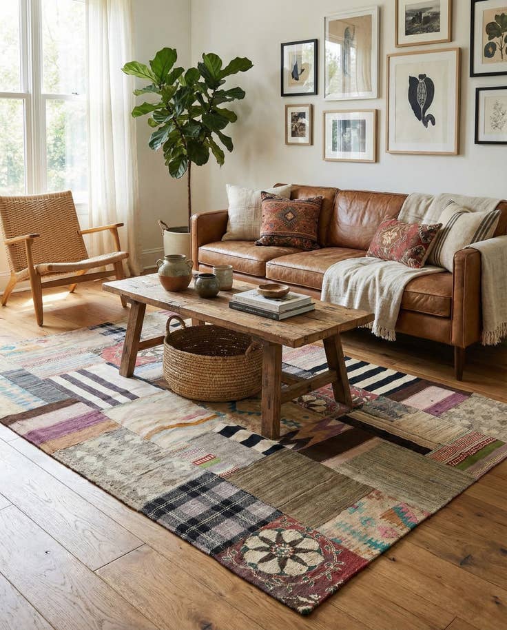 Detail image of 5' 4 x 8' 2 Hand Woven Kilim Patchwork Wool Rug