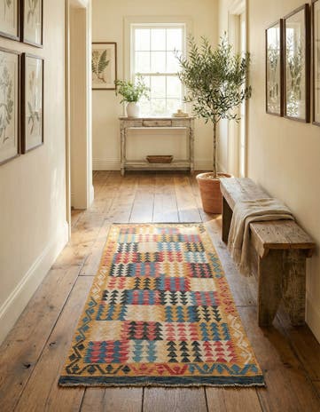 3' 3 x 6' 6 Hand Woven Kilim Maymana Wool Runner Rug