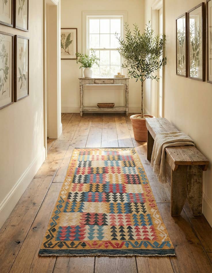 Detail image of 3' 3 x 6' 6  Hand Woven Kilim Maymana Wool Runner Rug