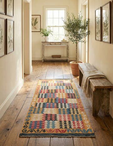 3' 3 x 6' 6 Hand Woven Kilim Maymana Wool Runner Rug