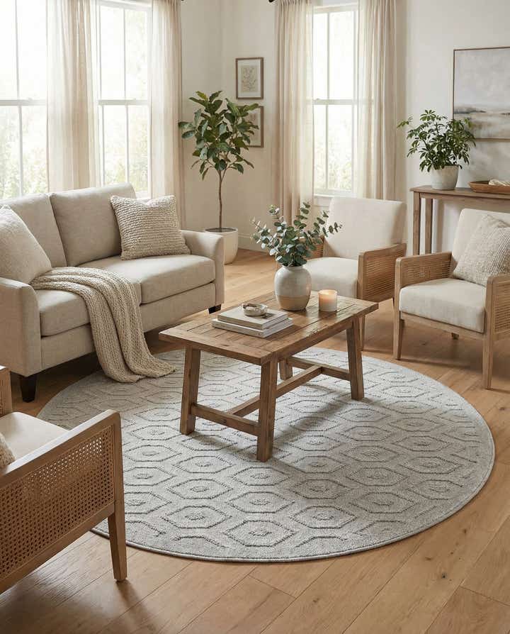 5' 3 x 5' 3 Easy-Clean Trellis Textured Indoor / Outdoor Round Rug