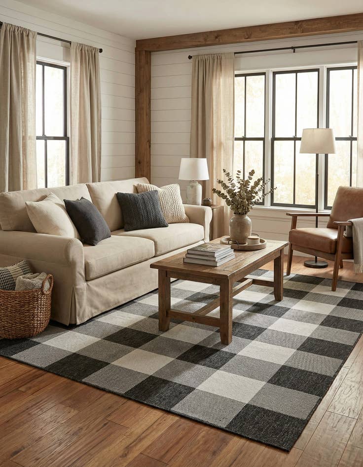 Detail image of 6' x 9'  Washable Checkered Indoor / Outdoor Rug