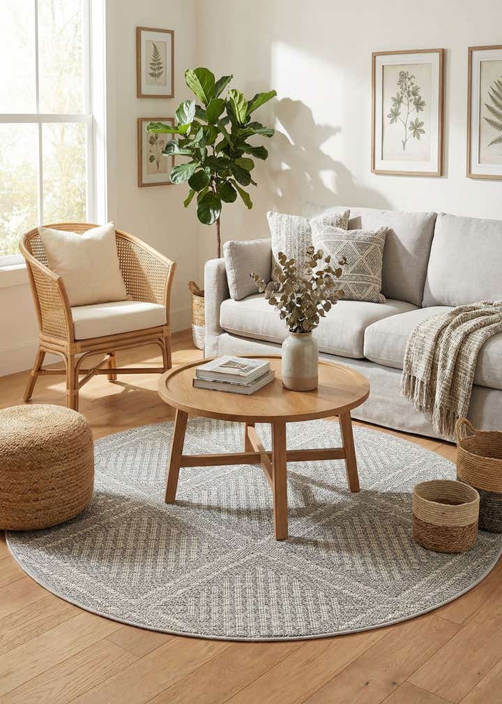 5' 3 x 5' 3 Easy-Clean Trellis Indoor / Outdoor Round Rug