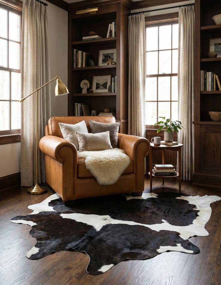 Detail image of 5' x 5' 2 Cowhide Leather Square Rug