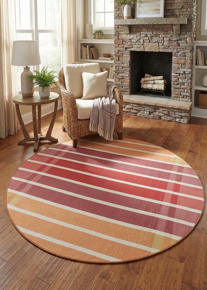 6' x 6' Easy-Clean Striped Indoor / Outdoor Round Rug