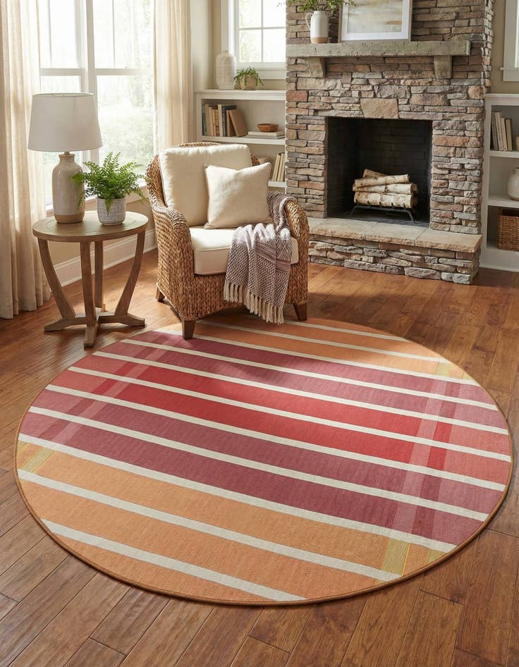 Detail image of 6' x 6' Easy-Clean Striped Indoor / Outdoor Round Rug