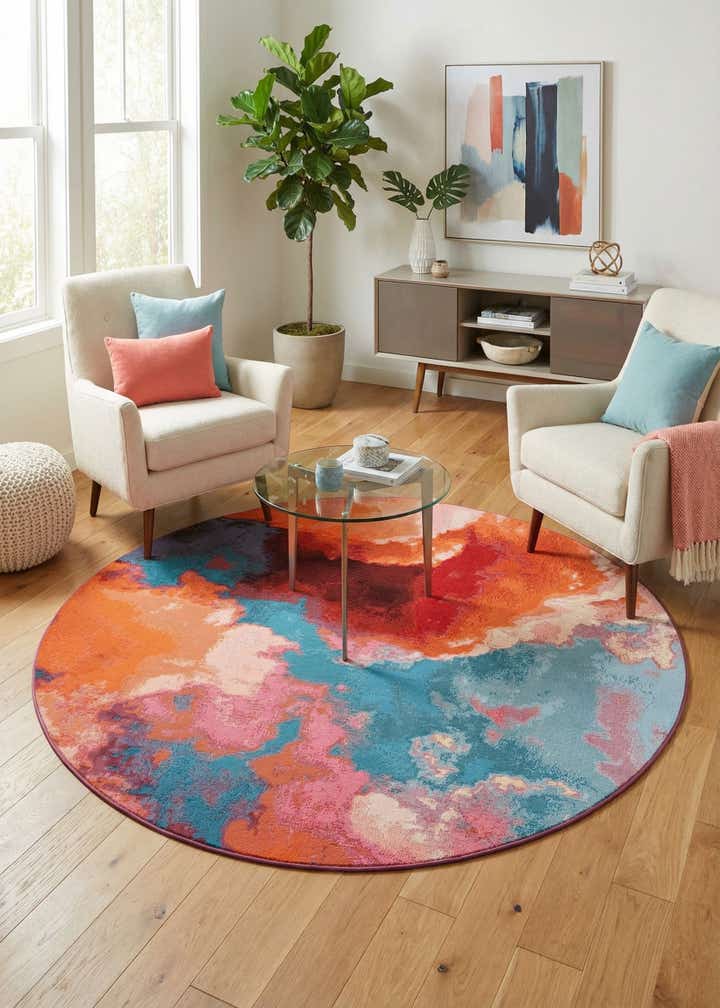 5' 3 x 5' 3 Easy-Clean Modern Indoor / Outdoor Round Rug