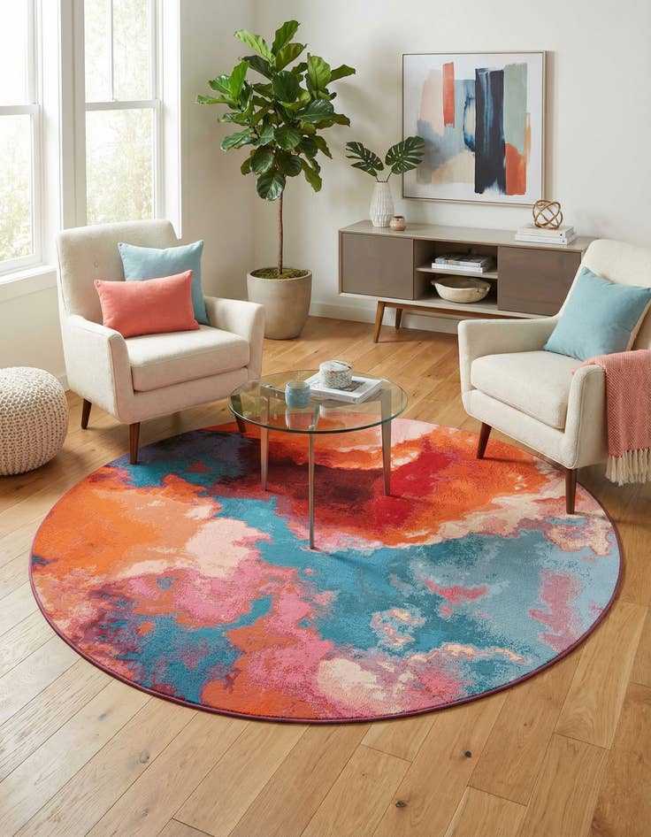 Detail image of  5' 3 x 5' 3  Washable Modern Indoor / Outdoor Round Rug