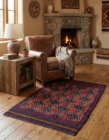 3' x 4' 4 Hand Knotted Balouch Persian Wool Rug