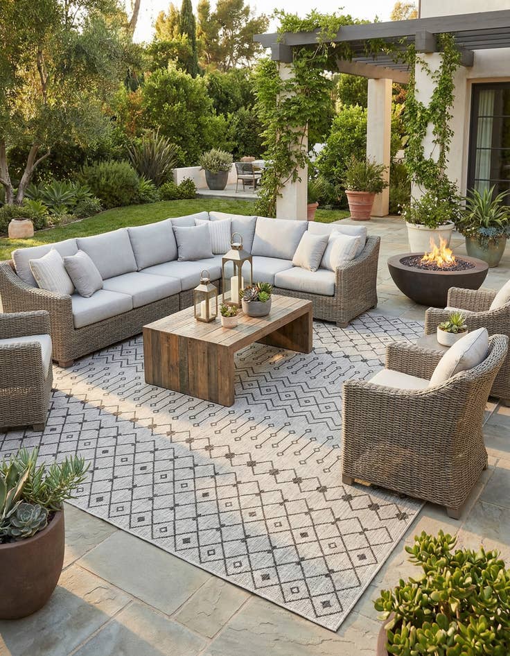 Detail image of 13' x 13'  Washable Trellis Indoor / Outdoor Square Rug