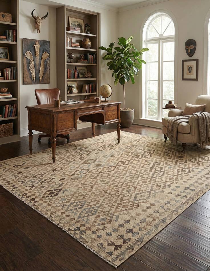 Detail image of  9' 9 x 10' 5  Hand Woven Kilim Maymana Wool Square Rug