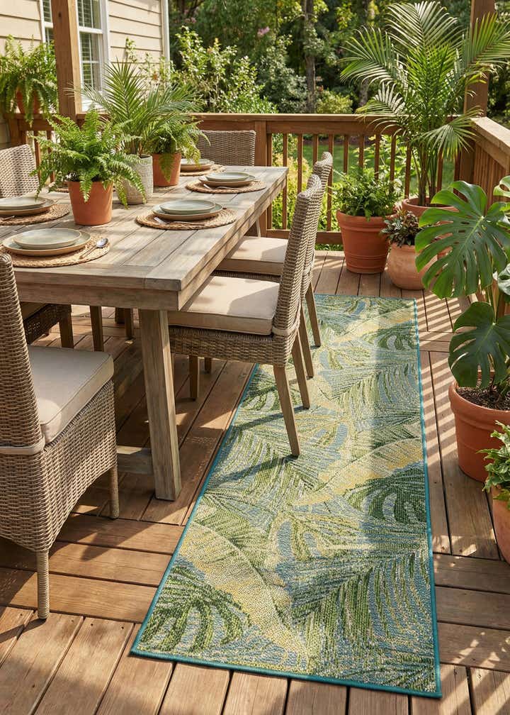 2' 7 x 10' Easy-Clean Botanical Indoor / Outdoor Runner Rug