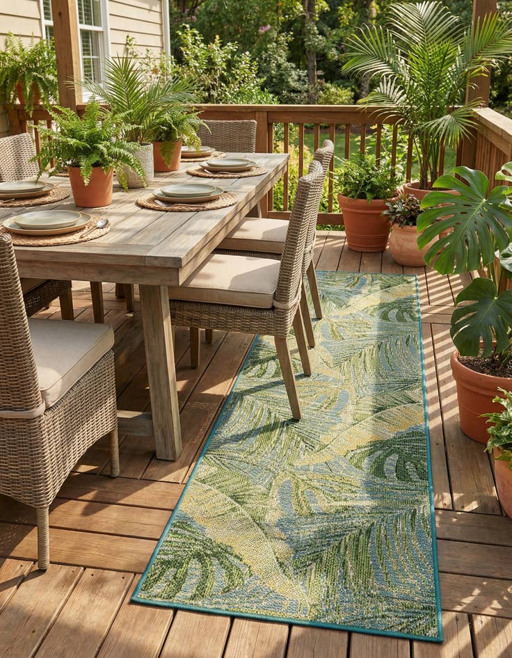Detail image of 2' 7 x 10'  Washable Botanical Indoor / Outdoor Runner Rug