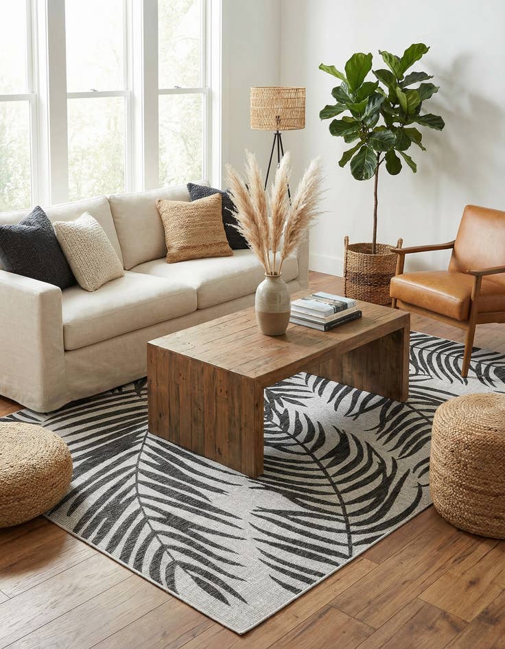 Detail image of 7' x 10'  Washable Botanical Indoor / Outdoor Rug