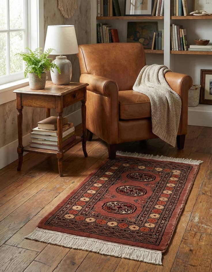 Detail image of  1' 10 x 3' 4  Hand Knotted Torkaman Persian Wool Rug