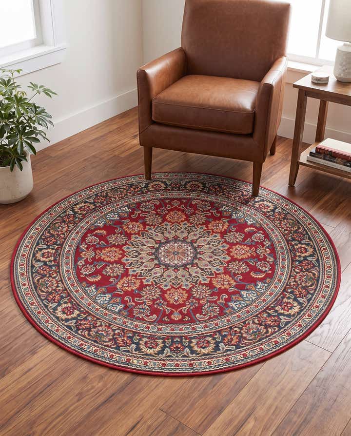 4' 1 x 4' 1 Easy-Clean Traditional Indoor / Outdoor Round Rug