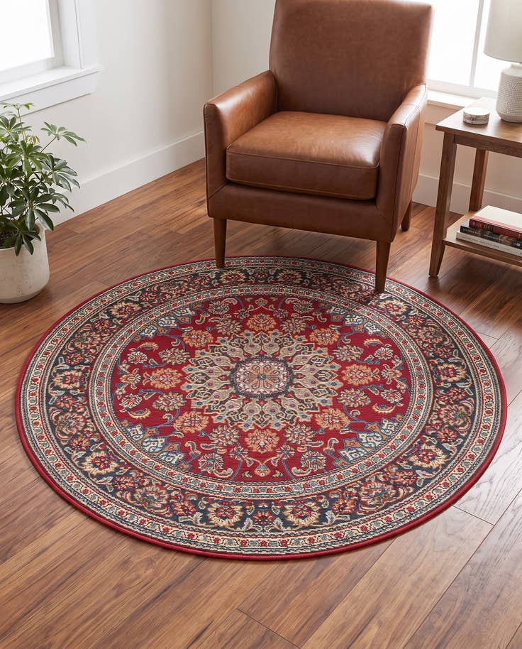 Detail image of 4' 1 x 4' 1 Easy-Clean Traditional Indoor / Outdoor Round Rug