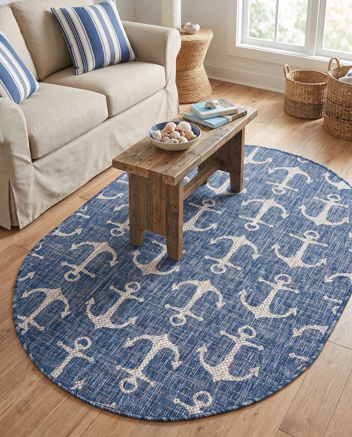 3' x 5' 3 Easy-Clean Coastal Indoor / Outdoor Oval Rug