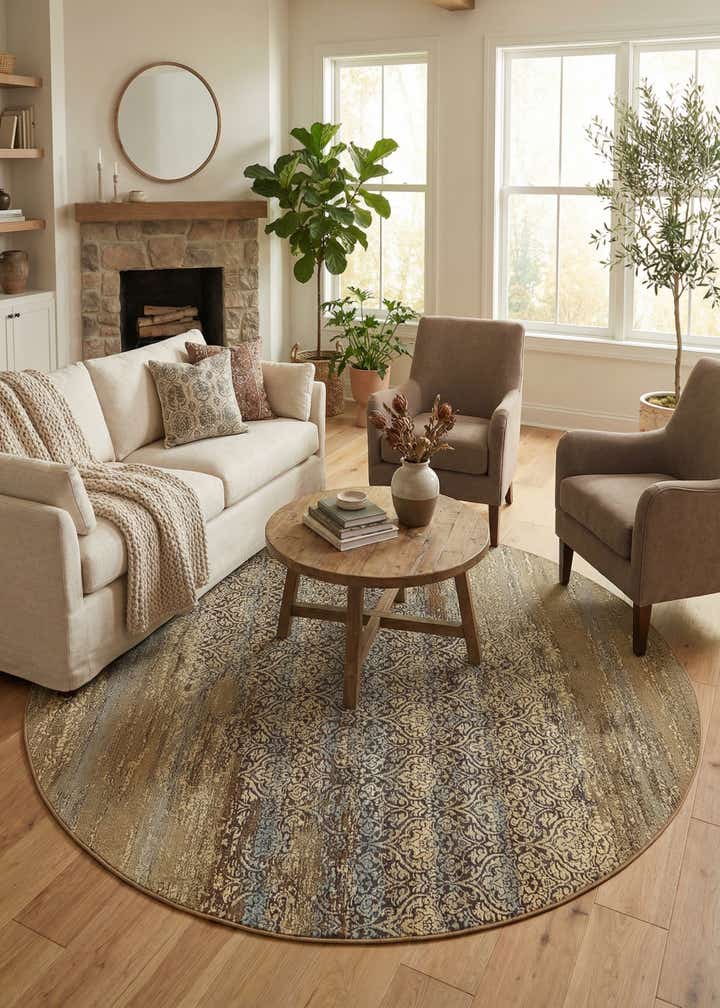 8' x 8' Easy-Clean Botanical Indoor / Outdoor Round Rug