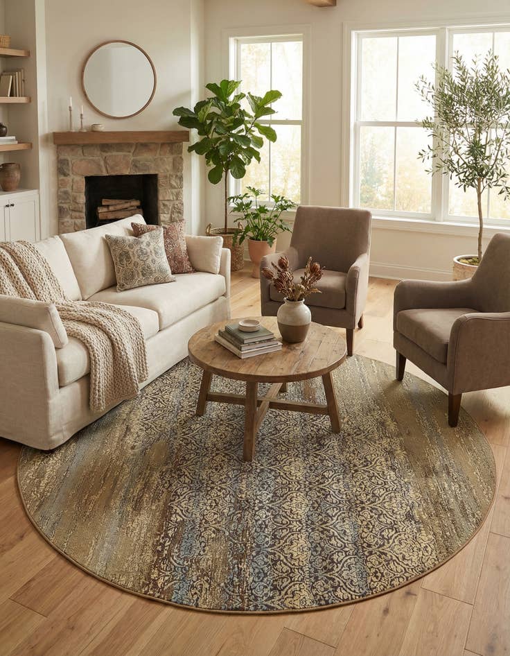 Detail image of 8' x 8' Easy-Clean Botanical Indoor / Outdoor Round Rug