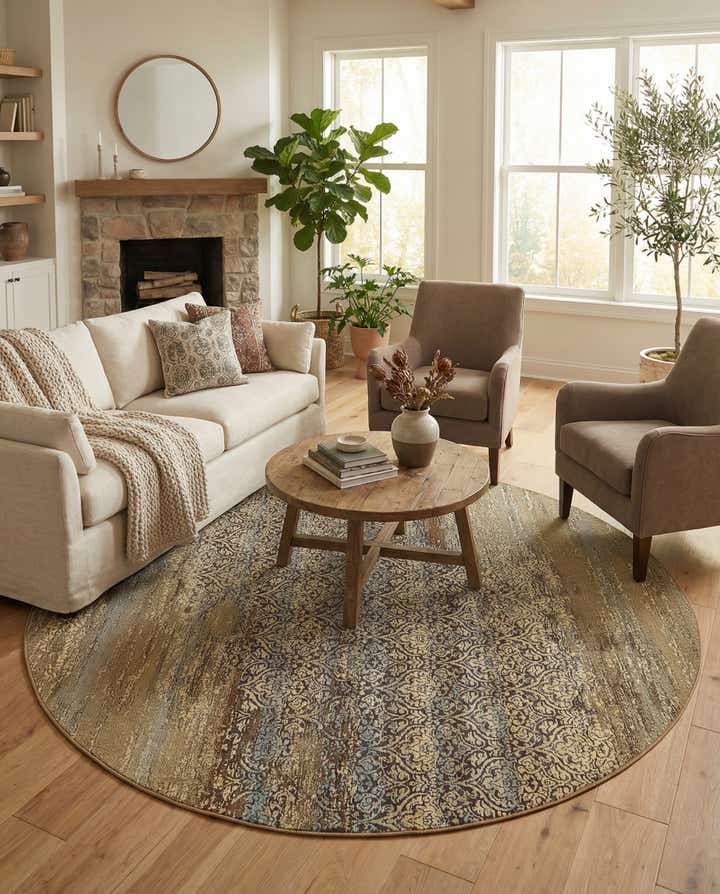 8' x 8' Easy-Clean Botanical Indoor / Outdoor Round Rug