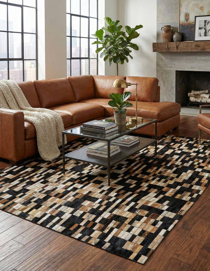 Detail image of  5' 1 x 7' 10 Cowhide Leather Rug