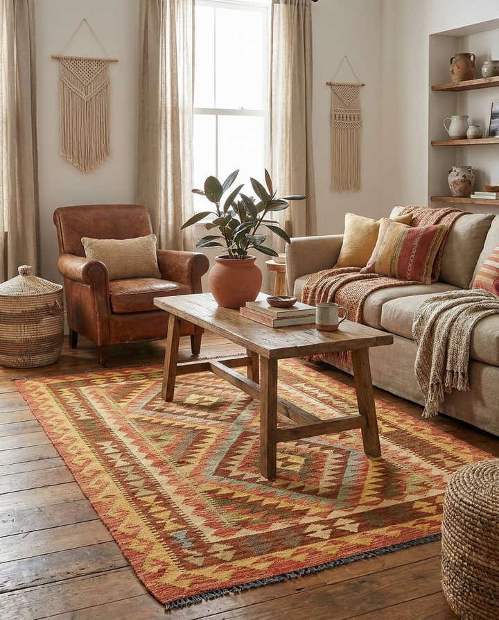 3' 6 x 5' Hand Woven Kilim Maymana Wool Rug