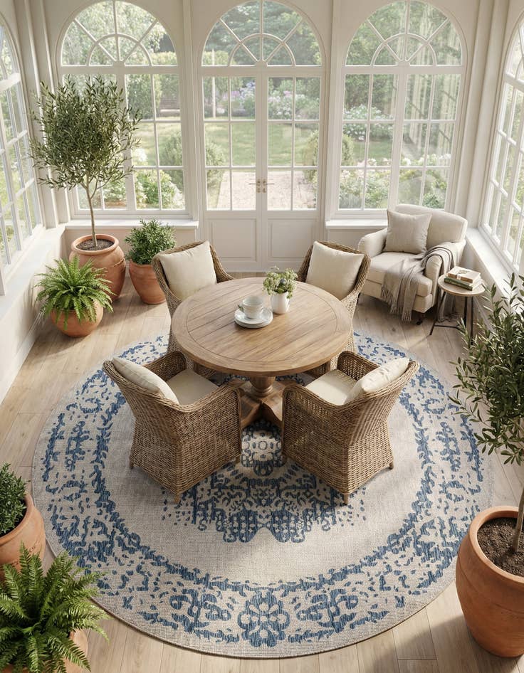 Detail image of 13' x 13' Easy-Clean Traditional Indoor / Outdoor Round Rug