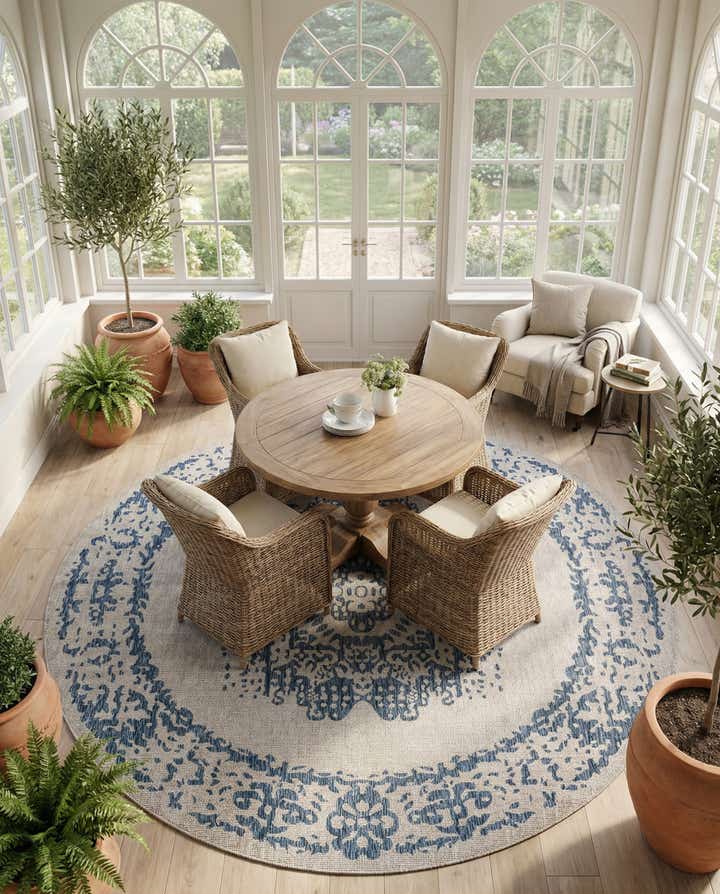 13' x 13' Easy-Clean Traditional Indoor / Outdoor Round Rug