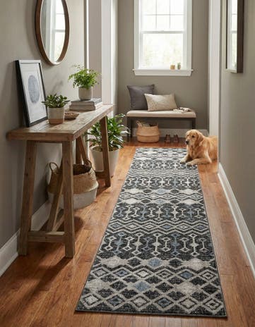 Charcoal Gray Eco Trellis Runner Rug