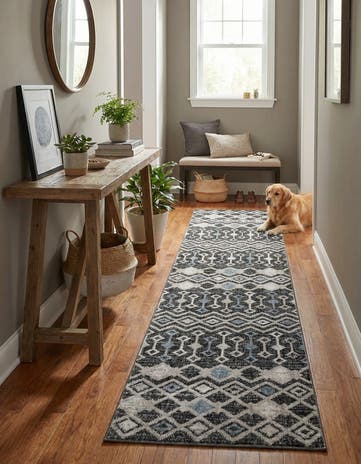 Charcoal Gray Eco Trellis Runner Rug