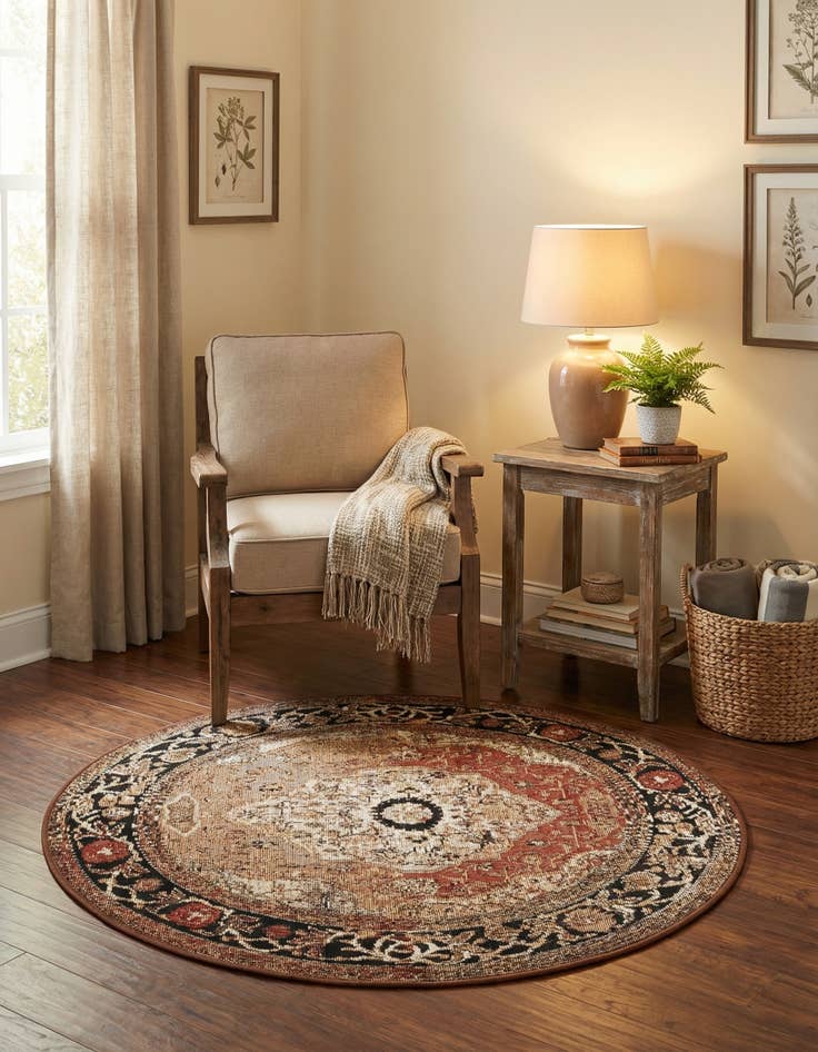 Detail image of 3' x 3'  Washable Traditional Indoor / Outdoor Round Rug