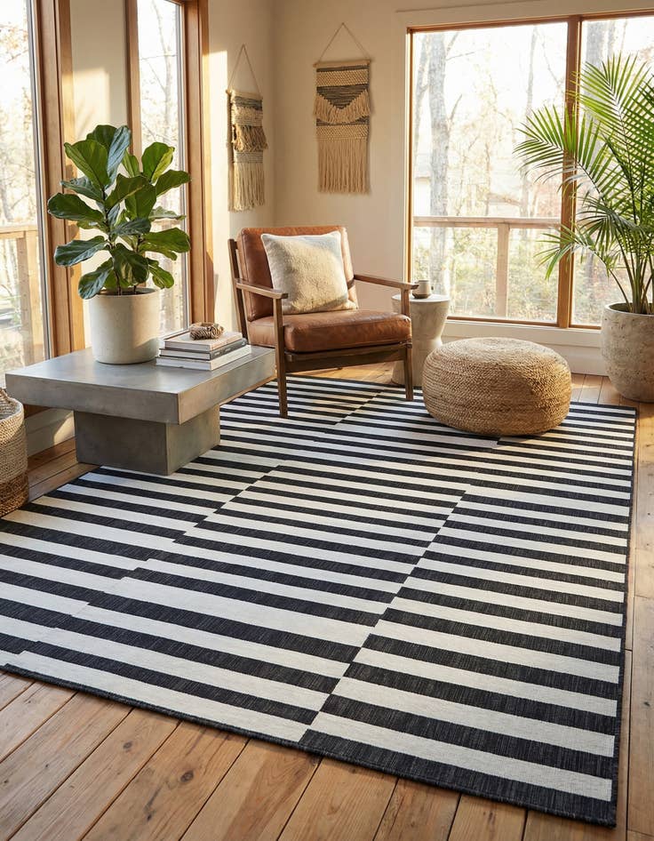 Detail image of 9' x 12'  Washable Striped Indoor / Outdoor Rug