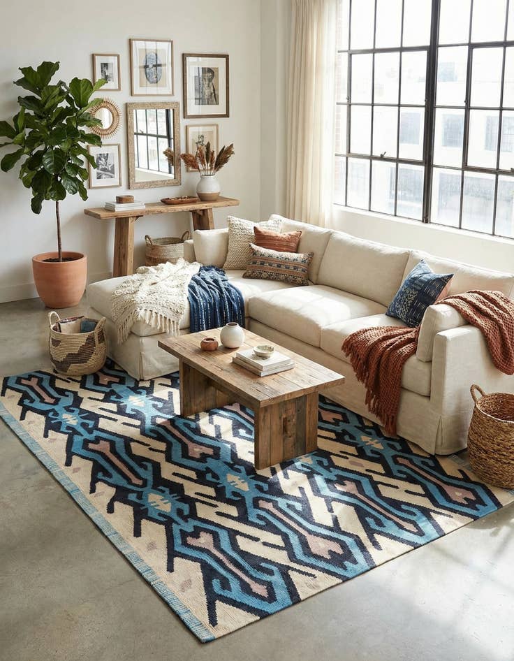 Detail image of  6' 2 x 8'  Hand Woven Kilim Modern Wool Rug