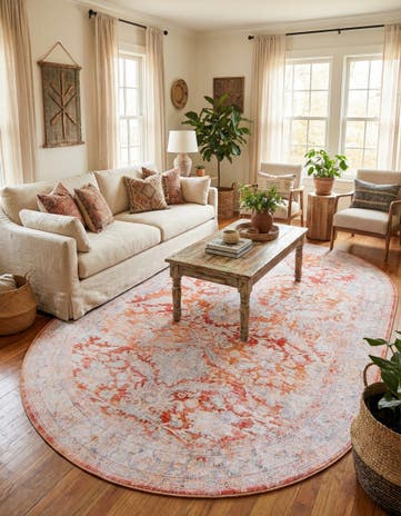 Rust Red Washable Timeless Oval Rug