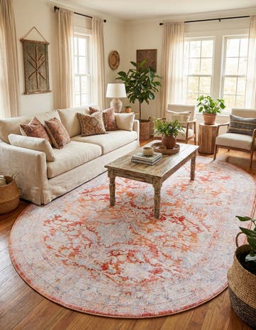 Rust Red Washable Timeless Oval Rug
