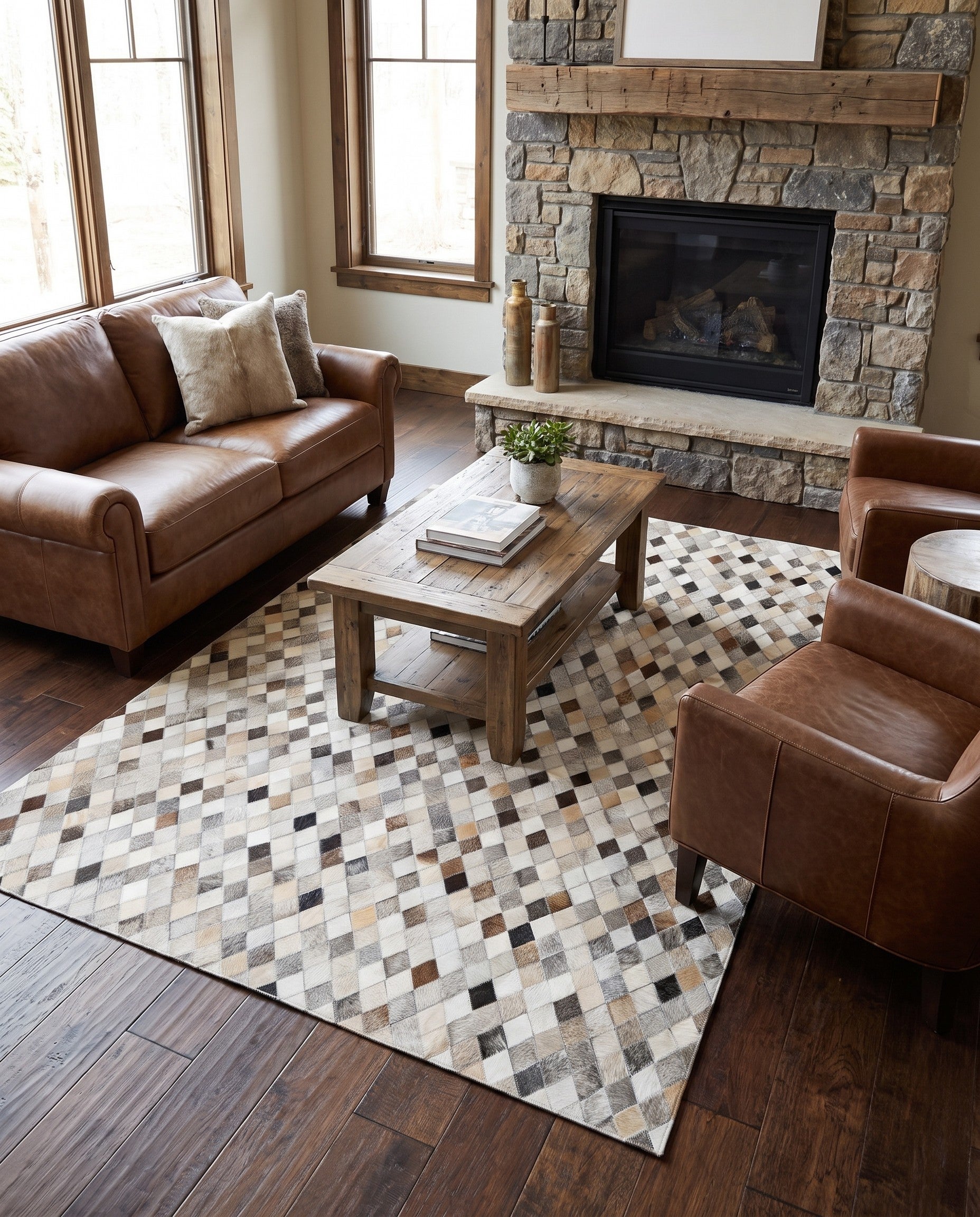 4' 7 x 6' 7 Cowhide Stocks Rug