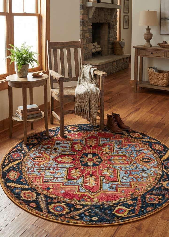 5' x 5' Easy-Clean Traditional Indoor / Outdoor Round Rug