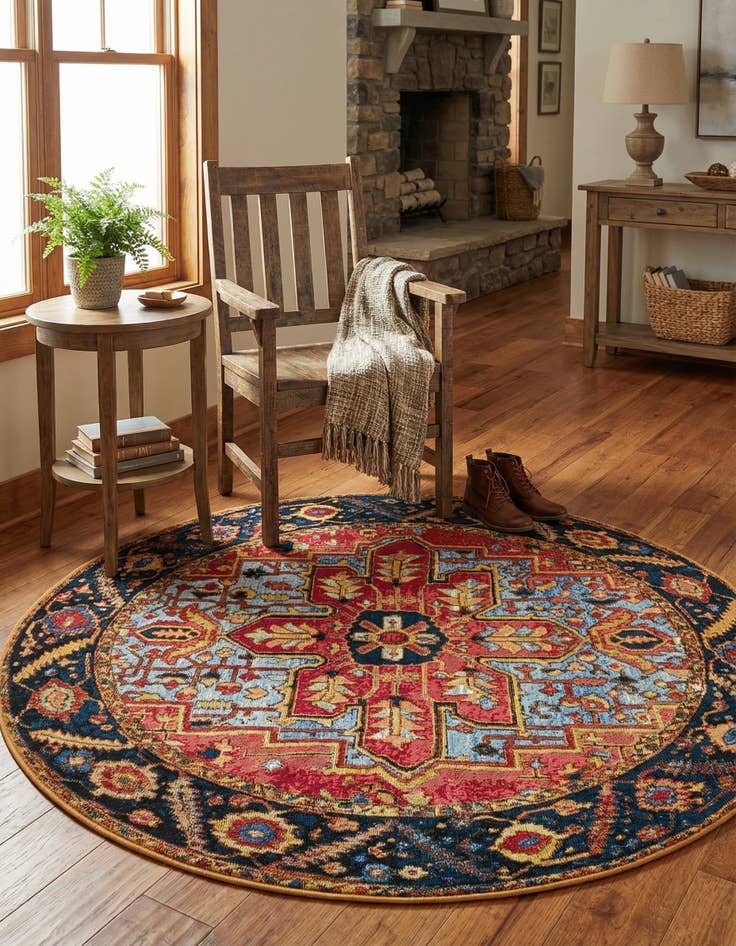 Detail image of  5' x 5'  Washable Traditional Indoor / Outdoor Round Rug